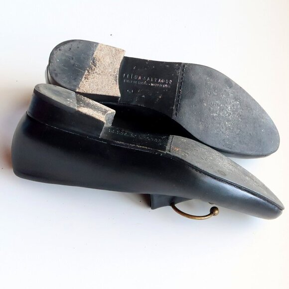 Freda Salvador Black Leather Low Heel Loafers Slip-on Shoes with Ring Detail - Picture 7 of 16